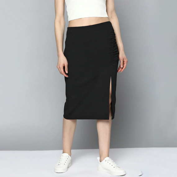 https://www.easyeleganz.com/products/women-black-pure-cotton-solid-ruched-straight-skirt