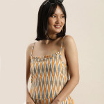 Women Mustard & Blue Printed Sleeveless Jumpsuit