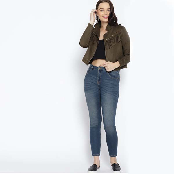 Women's Blue Mid Rise Jean Clean Look Heavy Fade Denim Jeans