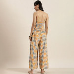 Women Mustard & Blue Printed Sleeveless Jumpsuit