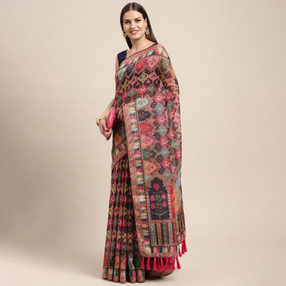 https://www.easyeleganz.com/products/peach-coloured-multicoloured-kalamkari-sequinned-linen-blend-block-print-saree